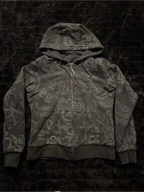 Gray Graphic Hoodie with Studded Logo